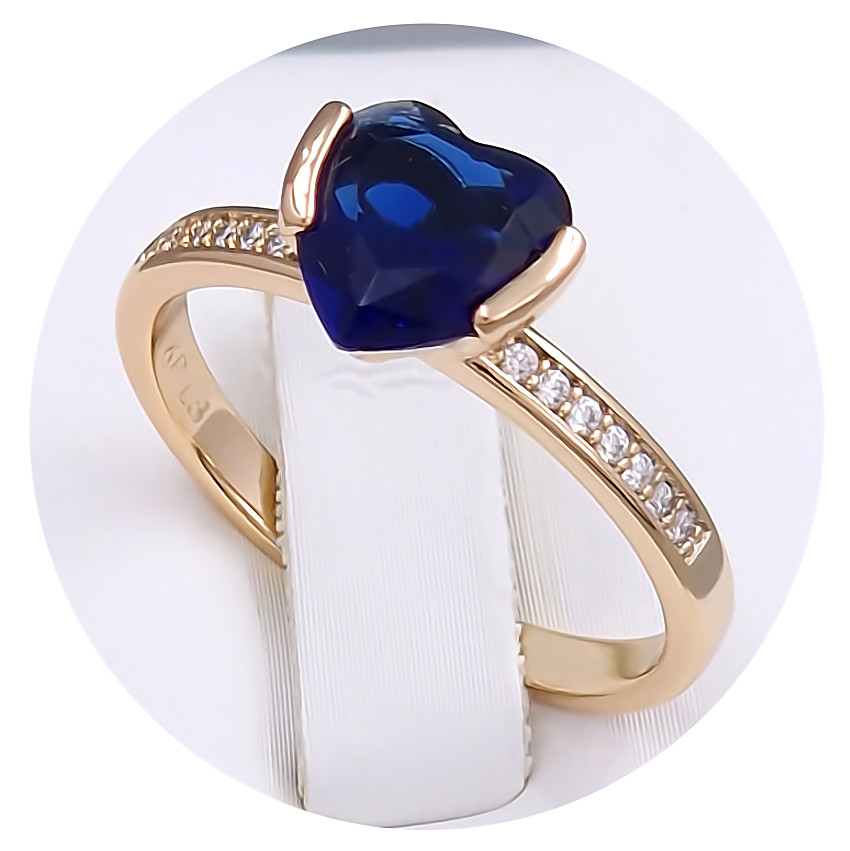 Каблучка XР. Позолота 18К. Камені: білий та синій циркон. Є: 19р