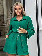 Женский летний легкий костюм шорты рубашка из натуральной ткани муслин размеры 42-52