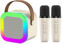 Детская портативная беспроводная караоке система Bluetooth колонка + 2 микрофона К12