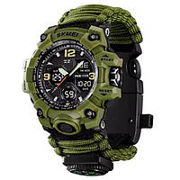 Годинник наручний SKMEI 1155BAG paracord, army green, Compass, термометр, свисток, кресало