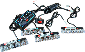 Стробоскоп светодиодный с дистанционным управлением 9202 4 R/B NEW (Красно-синий стробоскоп) 12в