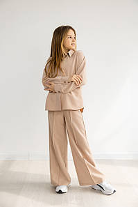 Класичний костюм для дівчинки брюки палаццо та сорочка (134-158см) | Костюмна тканина | Колір беж