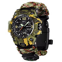 Годинник наручний SKMEI 1155BCMGN paracord, green camo, Compass, термометр, свисток, кресало