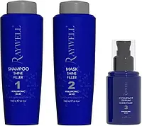 Набор для блеска волос Raywell Shine Filler KIT с гиалуроновой кислотой: шампунь 150 мл + маска 150 мл + сывор