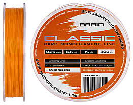 Волосінь Brain Classic Carp Line (solid orange) 300m 0.25mm 15lb 6.6kg