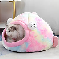 Домик лежанка для кошек и собак Рыбка с подушкой, 40x30 см / Лежак для кота / Домик спальное место для кошки