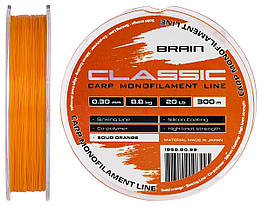 Волосінь Brain Classic Carp Line (solid orange) 300m 0.30mm 20lb 8.8kg