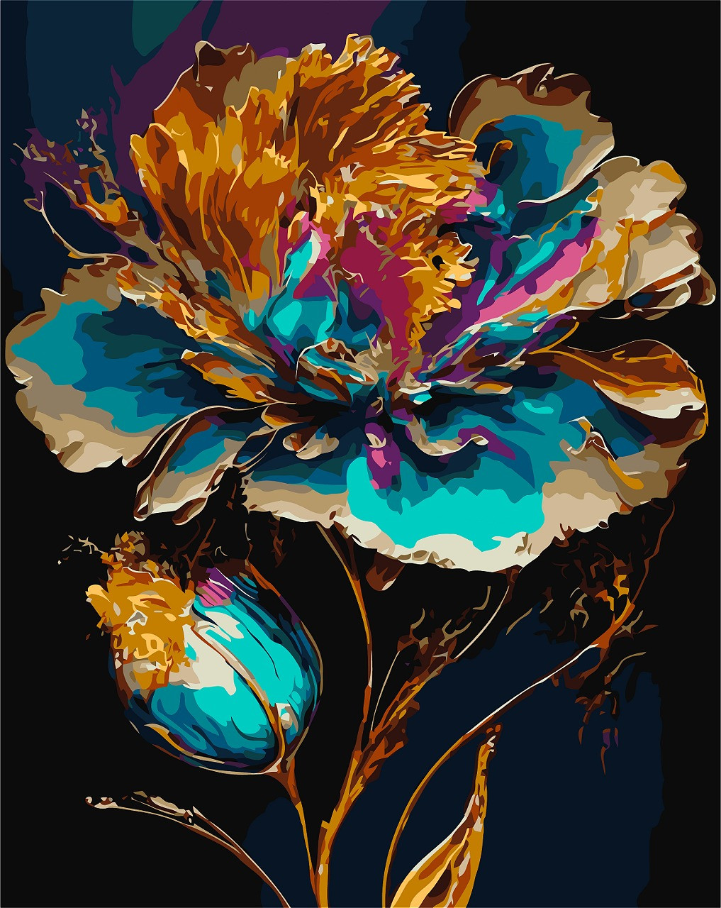 Картина за номерами 40×50 см Kontur. Яскрава півонія з фарбами металік DS0599, фото 1