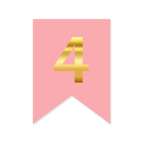 Цифра на прапорці "4" золото на рожевому
