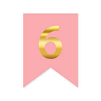 Цыфра на флажке "6" золото на розовом