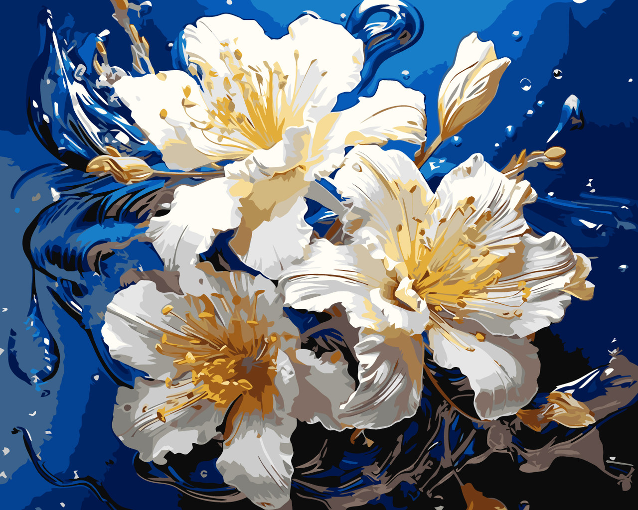 Картина за номерами 40×50 см Kontur. Сяючі лілії з фарбами металік DS0601, фото 1