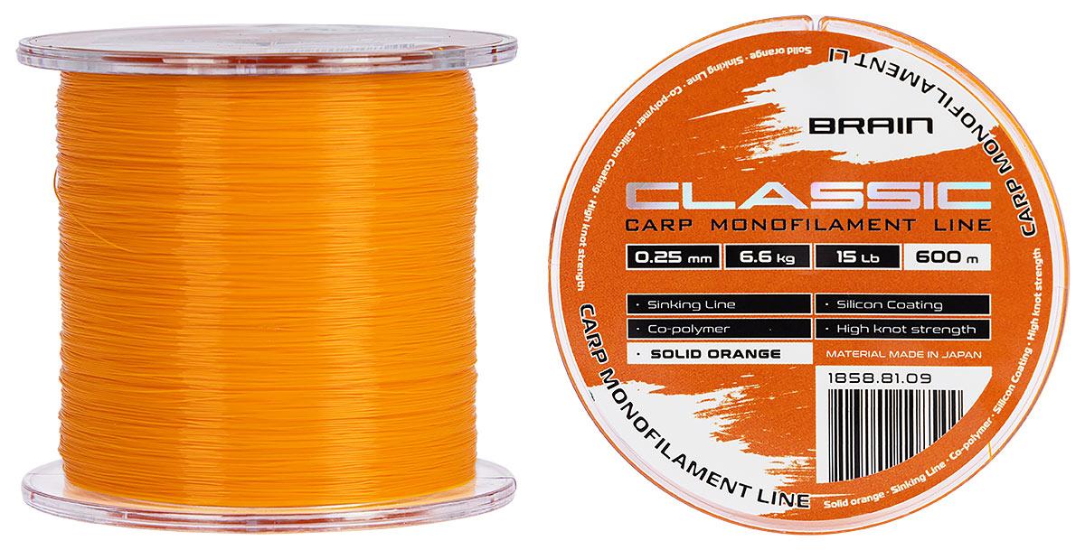 Волосінь Brain Classic Carp Line (solid orange) 600m 0.25mm 15lb 6.6kg