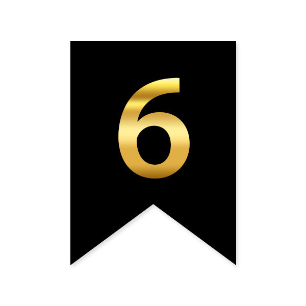Цифра на прапорці "6" золото на чорному