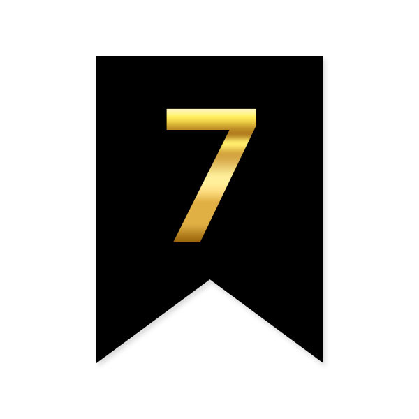 Цифра на прапорці "7" золото на чорному