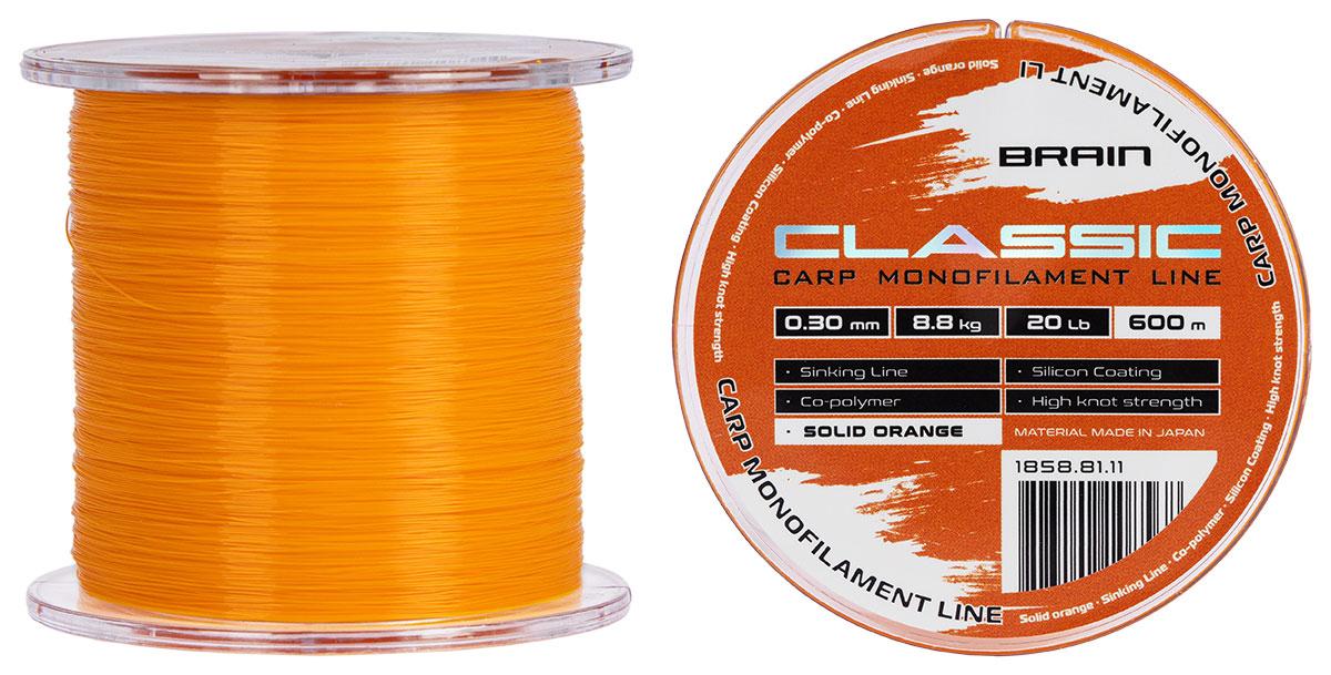 Волосінь Brain Classic Carp Line (solid orange) 600m 0.30mm 20lb 8.8kg