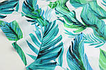 Лоскуток.Бязь "Листя пальм" на білому No 3286, 95*160 см, фото 3