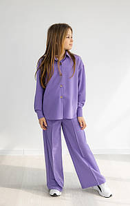 Класичний костюм для дівчинки брюки палаццо та сорочка (134-158см) | Костюмна тканина | Колір бузковий