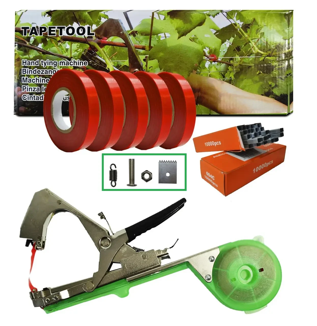 Садовый Степлер для подвязки растений Tapetool, Уплотненная лента 150м, скобы 10 000шт + Ремкомплект