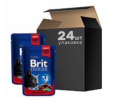 Brit Premium Cat pouch 100 г *24 шт. паучі для котів (тушкована яловичина та горох)