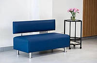 Диван для зоны ожидания из экокожи синий 140*55 см от производителя, офисные диванчики в прихожую, в приемную