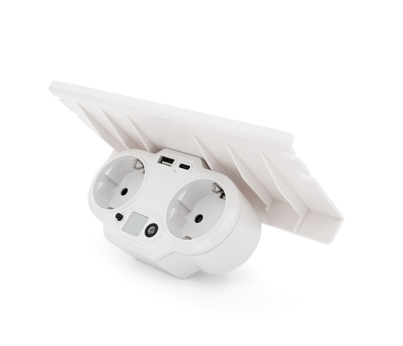 Розетка двійник із заземленням HHT609W, USB+Type-C, 4А, зашита від навантаження, підставка під телефон, White