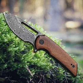 Кишеньковий складаний ніж з кліпсою Civivi Odium C2010DS-1 з дамаської сталі. Рукоять із деревини Гвібурції.