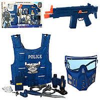 Детский набор полиции (автомат-трещотка, маска, жилет, наручники, бинокль, нож, в коробке) P013