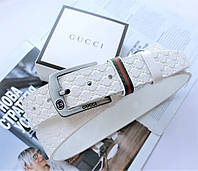 Белый кожаный ремень с тиснением Gucci белый