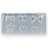 Молд (трафарет, форма) силиконовый, для объёмного дизайна ногтей (4х2 см) Банты/сердечки/звезда - 249