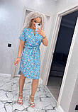 Красиве літнє плаття жіноче з коротким рукавом у квіточку блакитна сукня на літо з поясом з тканини софт, фото 9