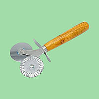 Нож для пиццы и теста двойной с деревянной ручкой Колесо кулинарное для нарезки теста и чебуреков L 20 cm