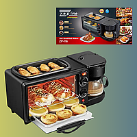 Электрическая печь гриль кофеварка 3в1 Zepline ZP-116 Многофункциональная мини духовка для завтраков