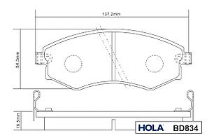 Колодки гальмівні передні 4 шт. Hyundai Elantra XD FDB1737 HOLA BD834 Хюндай Елантра, фото 2