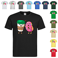 Черная мужская/унисекс футболка Пончик и кофе (30-1-4)