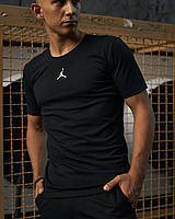 Летняя черная футболка Jordan спортивная мужская , Классическая черная футболка Джордан хлопок (Лого центр)