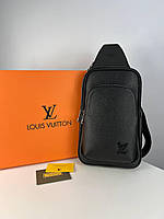 Мужская сумка Нагрудная Louis Vuitton, кожаная через плечо,деловая сумка, черная.