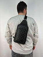 Мужская сумка слинг, Louis Vuitton кожаная, через плечо, деловая сумка, черная.
