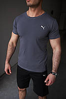 Темно-сіра футболка Puma спортивна чоловіча якісна, Літня футболка Пума графіт класична