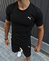 Чорна футболка Puma спортивна чоловіча якісна, Літня футболка Пума чорного кольору класична