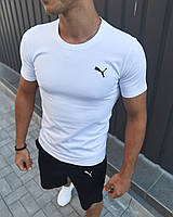 Белая футболка Puma спортивная мужская качественная , Летняя футболка Пума белого цвета классическая