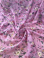 Ткань шифон мелкий цветок на розовом фоне