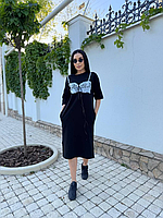 Модное  женское платье-футболка Женское стильное платье миди черный