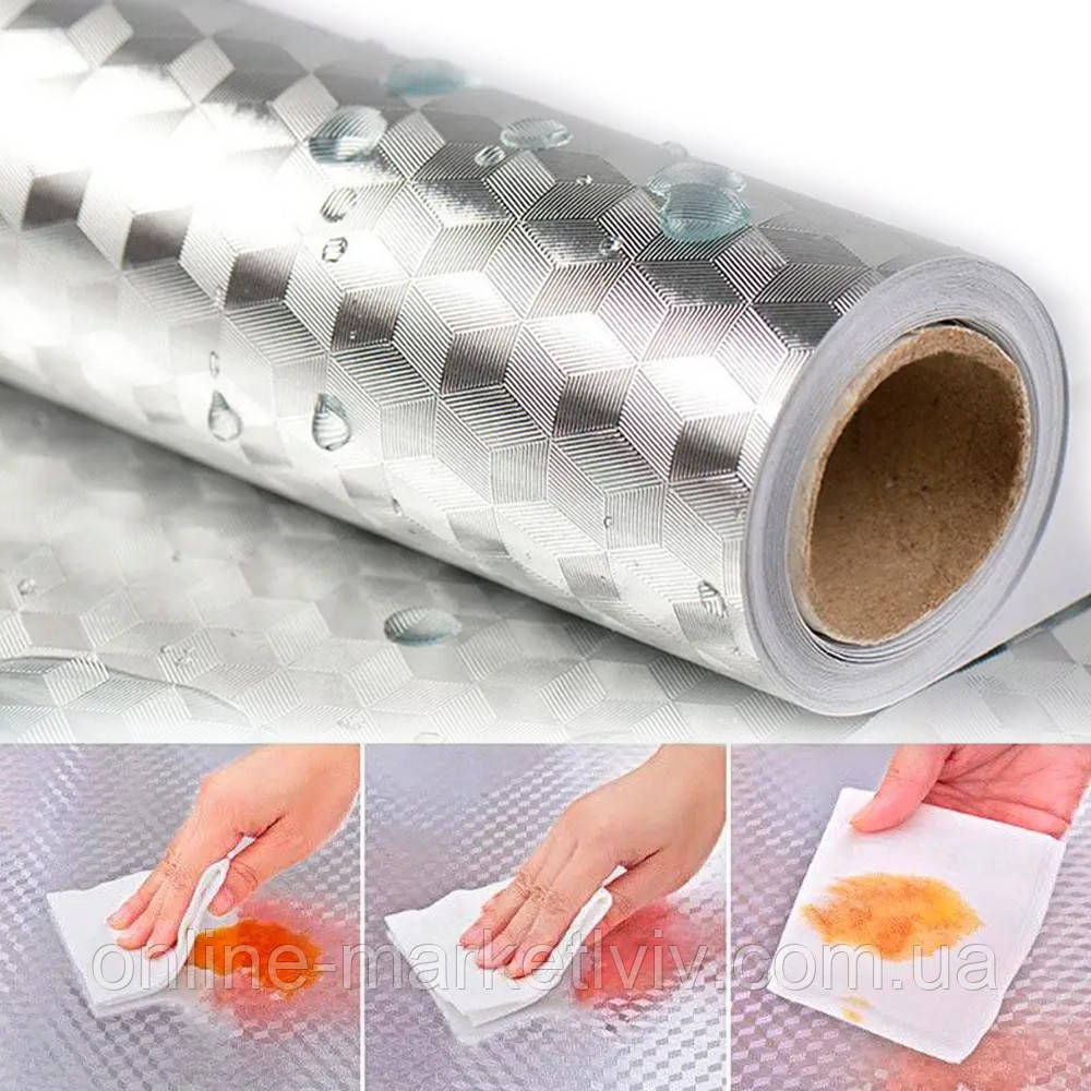 Самоклейка алюмінієва фольга 5м х 60см Ромб / Алюмінієва самоклейка для кухні / Кухонна плівка з фольги, фото 1