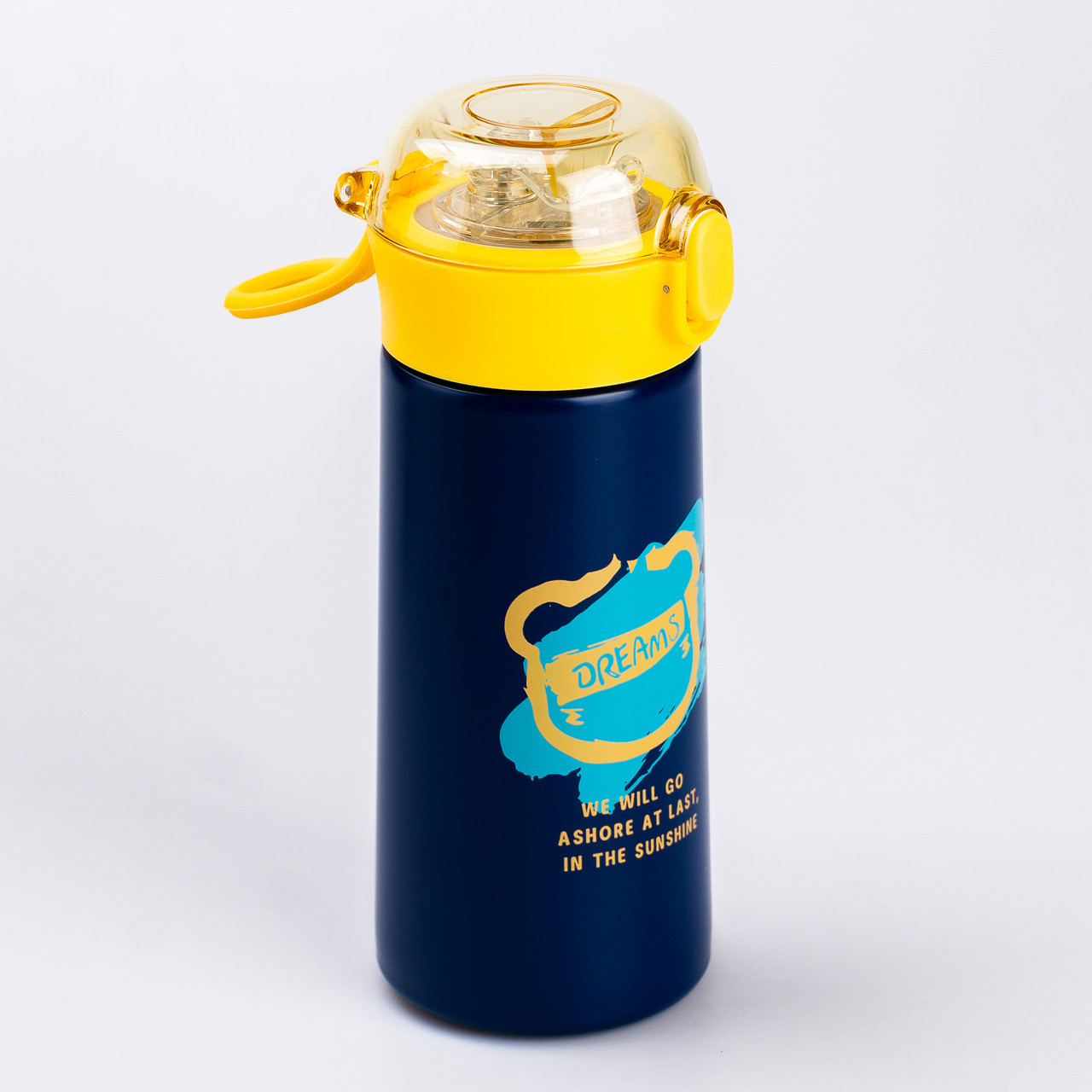 Пляшка термос для дітей 380 (мл) із трубочкою металевий Синій для хлопчика до школи
