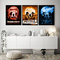 Постери трилогії «Cornetto» Едгара Райта у рамках: Shaun of the Dead, Hot Fuzz, The World's End / Триптих