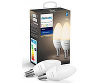 Philips Hue Лампа розумна E14, 5.5W(40Вт), 2700K, White, ZigBee, Bluetooth, димування, 2шт