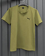 Футболка хаки Puma спортивная мужская качественная , Летняя футболка Пума цвета хаки классическая