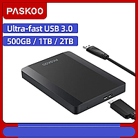 Портативный внешний жесткий диск 500 ГБ PASKOO HDD USB3.0 для ПК / MacOS / PS4 / XBox / Устройства USB Type-C