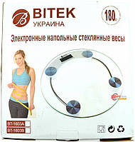 Ваги електронні побутові BITEK 180кг скляні круглі YZ-1603A ART- 9442