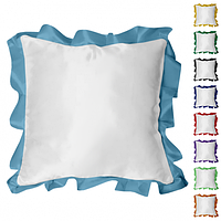 Подушка атласная квадрат 35х35см. для сублимационной печати с цветными рюшками